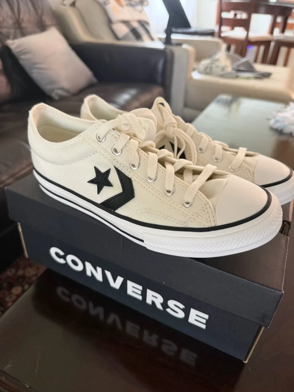 Converse Kids Low Top Sneakers in White and Black Star Logo
